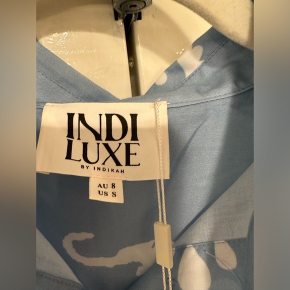 INDI LUXE LIGHT AURA BUTTON UP SHIRT PRINT BLUE WHITE - Picture 4 of 5